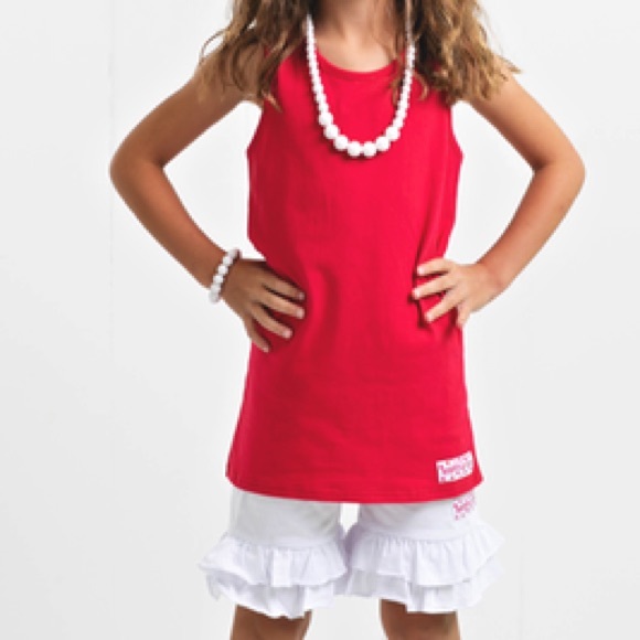 Ruffle Girl Crimson White BowBack Ruffle Short Set - Picture 2 of 4